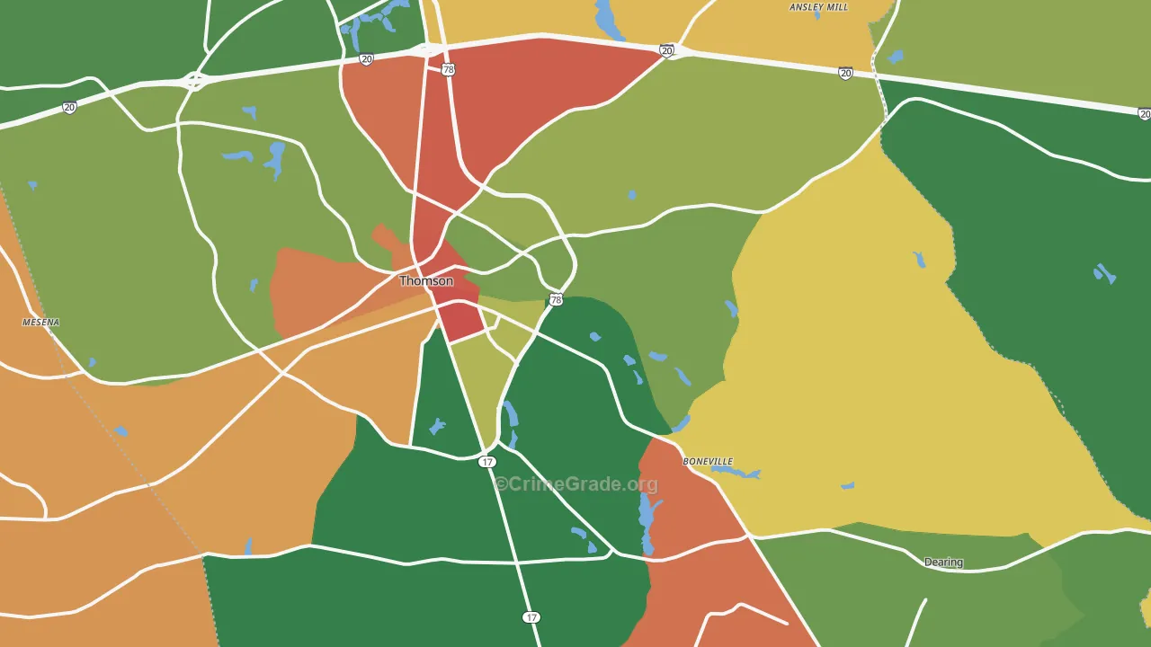 McDuffie County, GA Map of Theft Rates