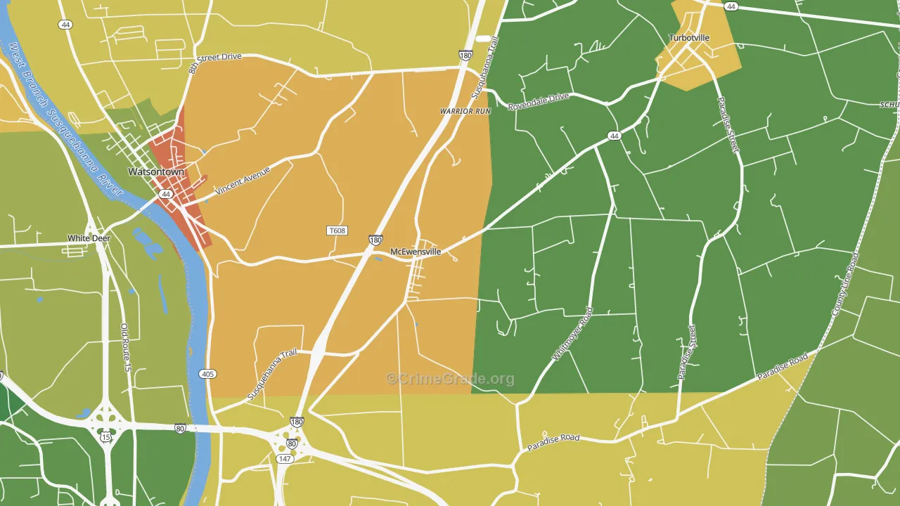 McEwensville, PA Map of Theft Rates