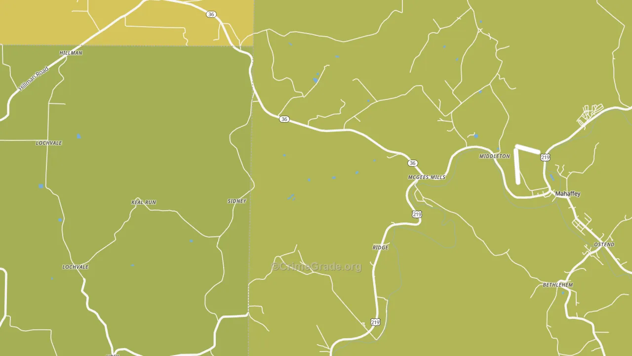 McGees Mills, PA Map of Theft Rates