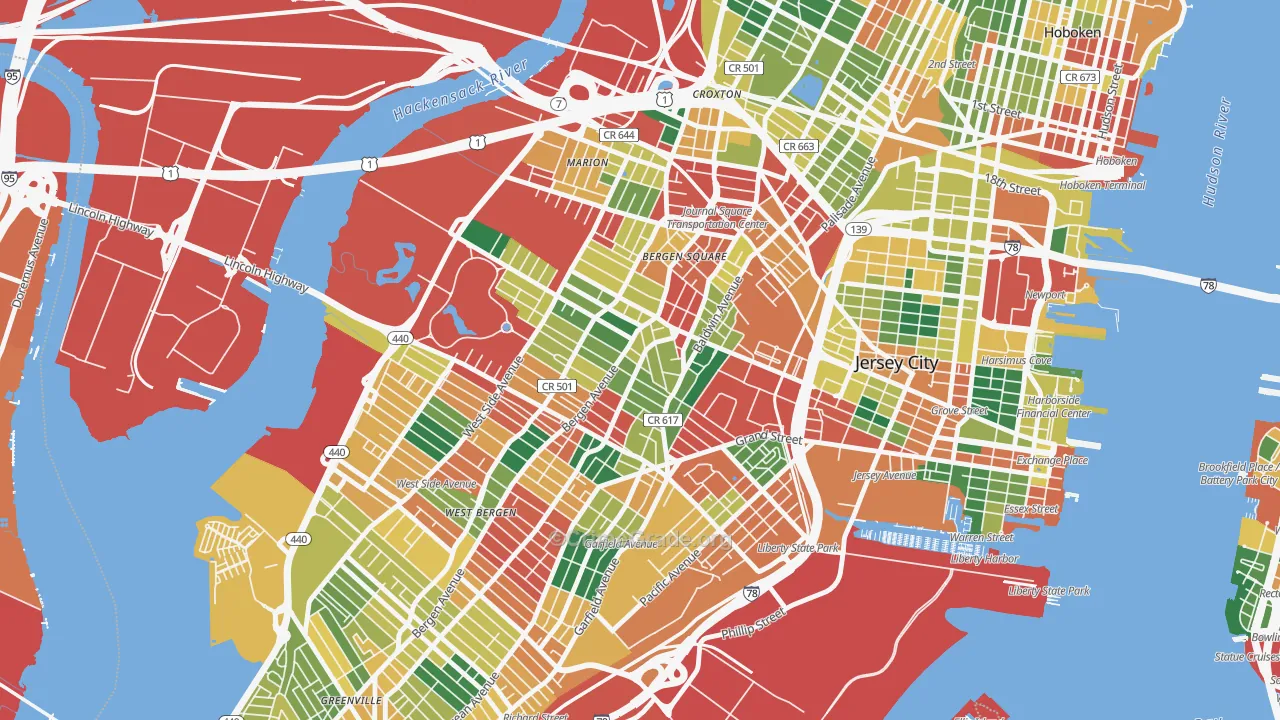 McGinley Square, Jersey City, NJ Map of Theft Rates