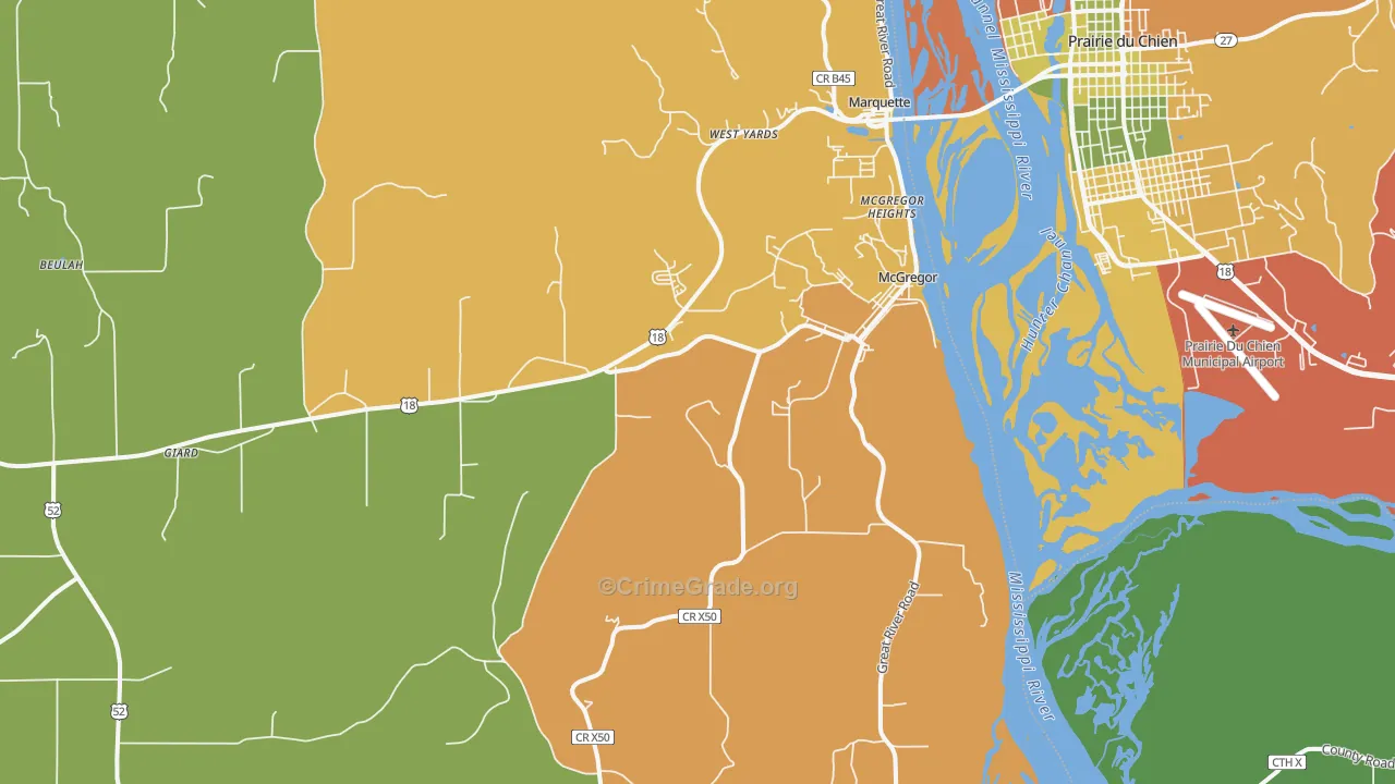 McGregor, IA Map of Theft Rates