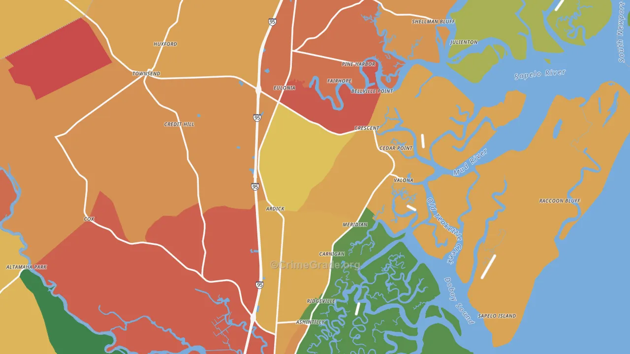 McIntosh County, GA Map of Theft Rates