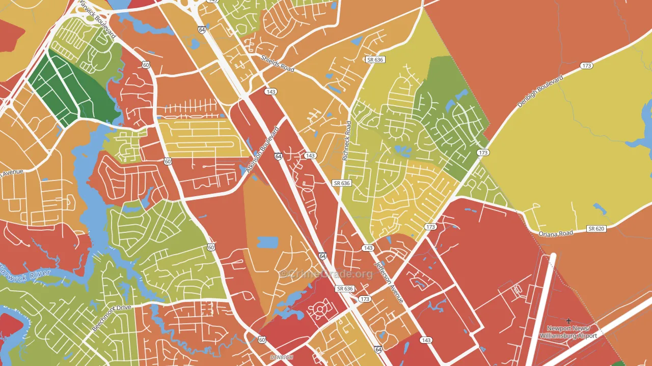 McIntosh, Newport News, VA Map of Theft Rates