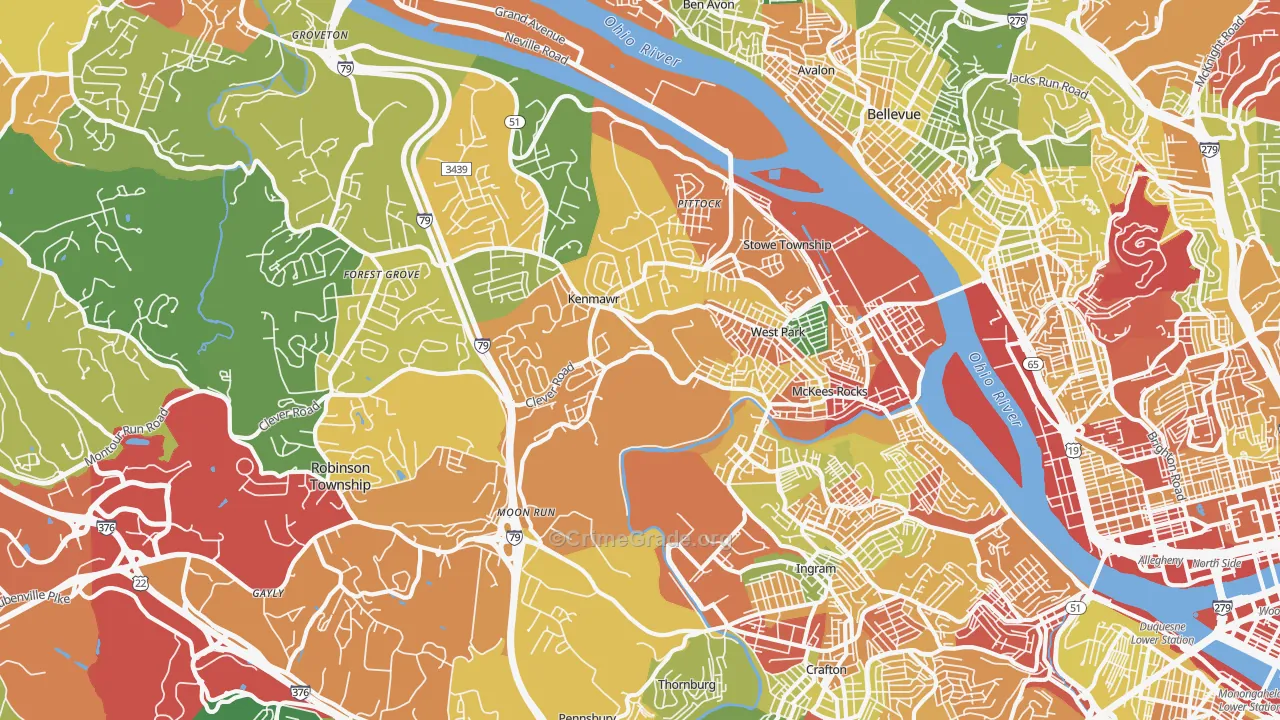 Mckees Rocks, PA Map of Theft Rates