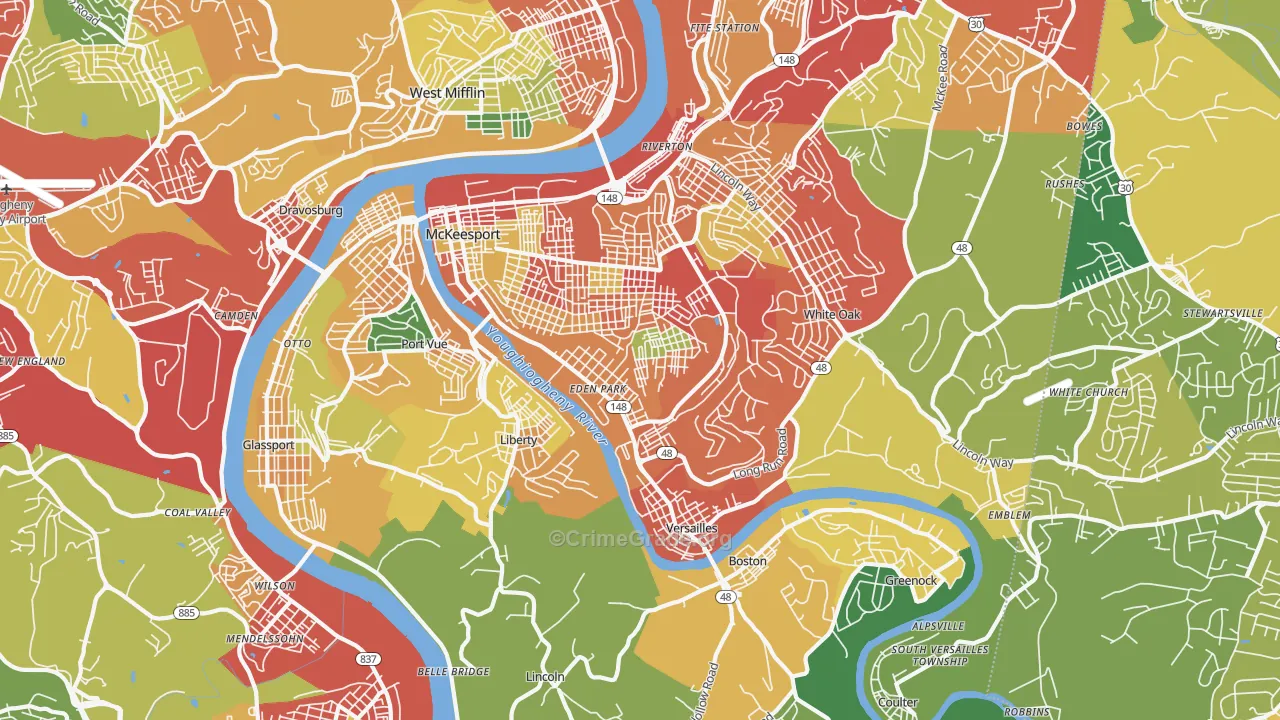 McKeesport, PA Map of Theft Rates