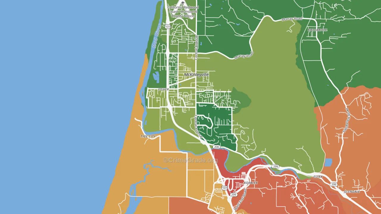 Mckinleyville, CA Map of Theft Rates