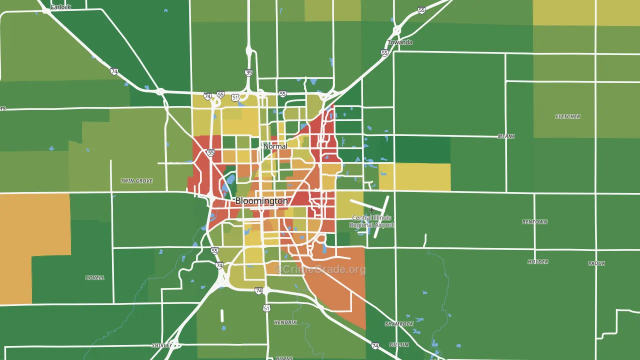 McLean County, IL Map of Theft Rates