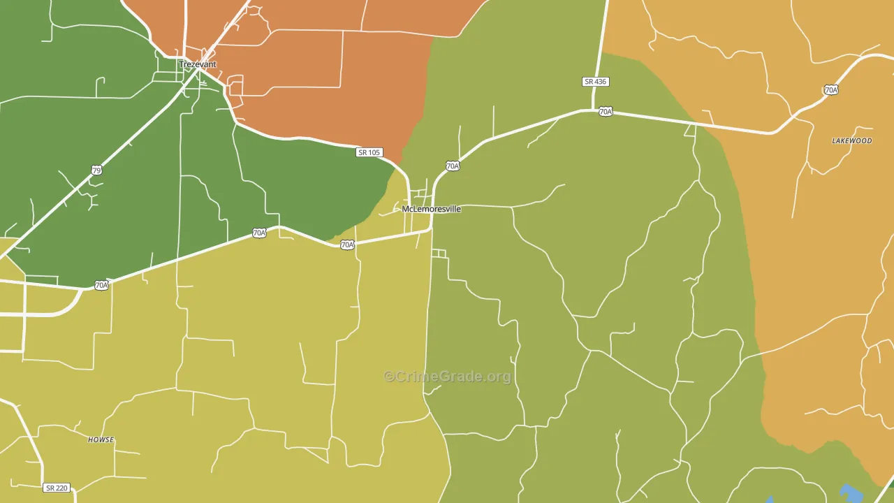 McLemoresville, TN Map of Theft Rates