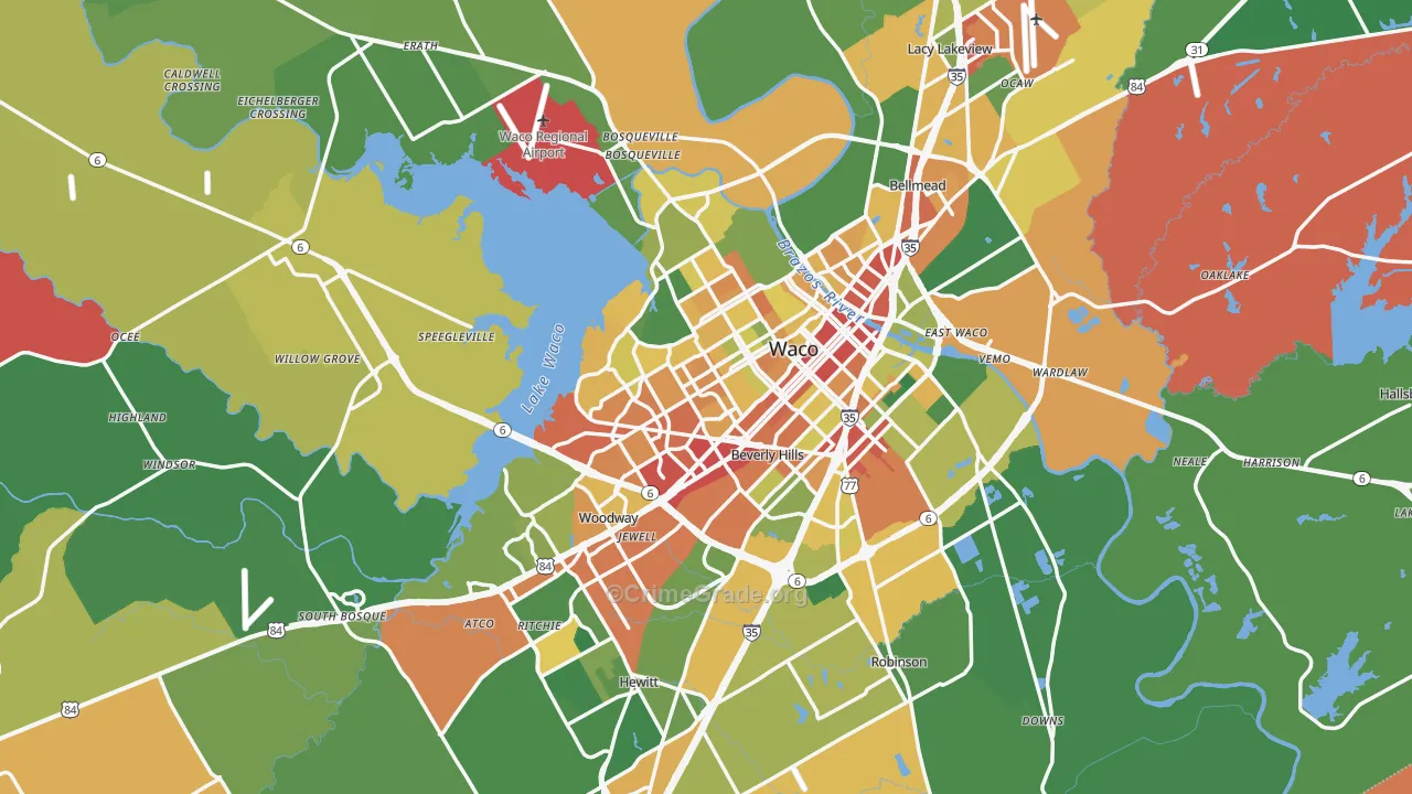 McLennan County, TX Map of Theft Rates