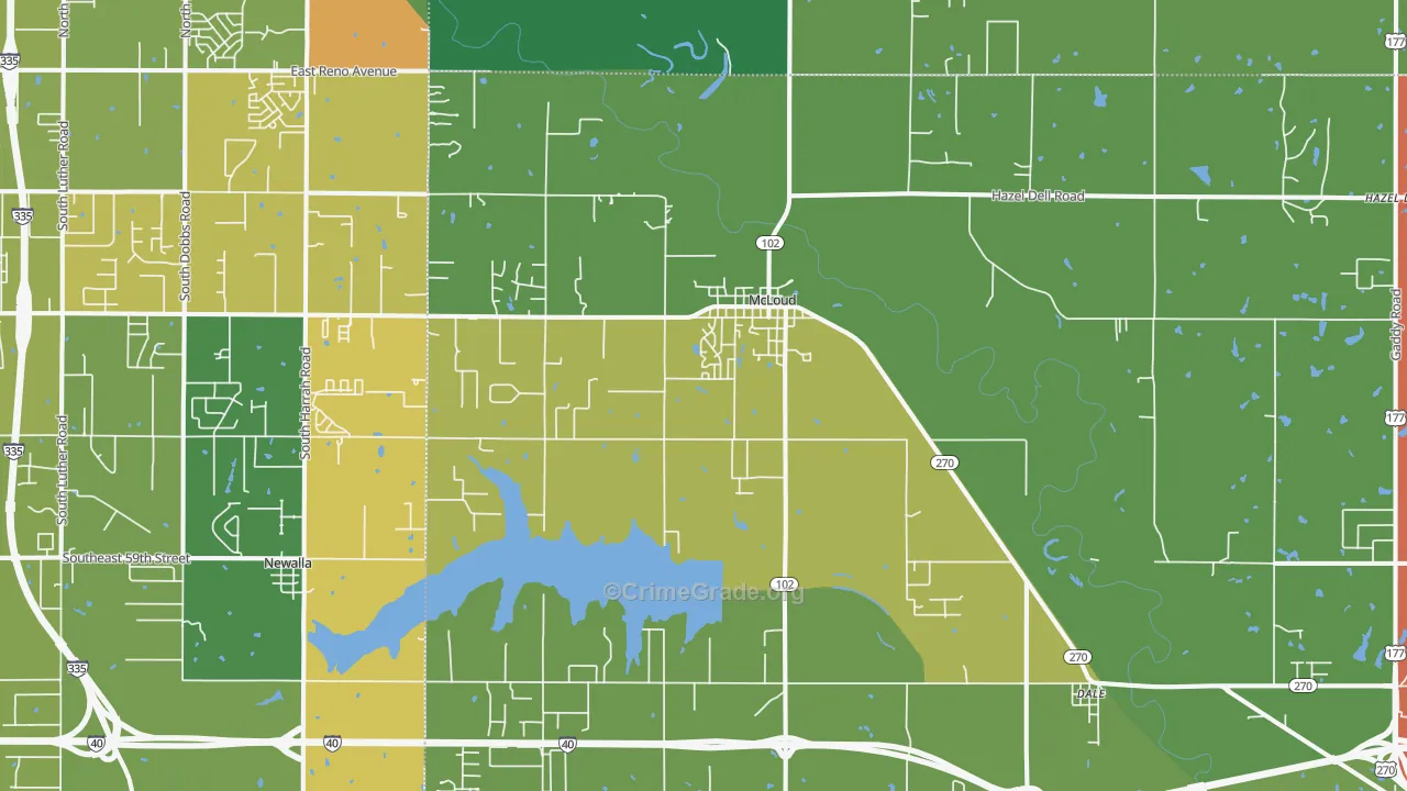 Mcloud, OK Map of Theft Rates