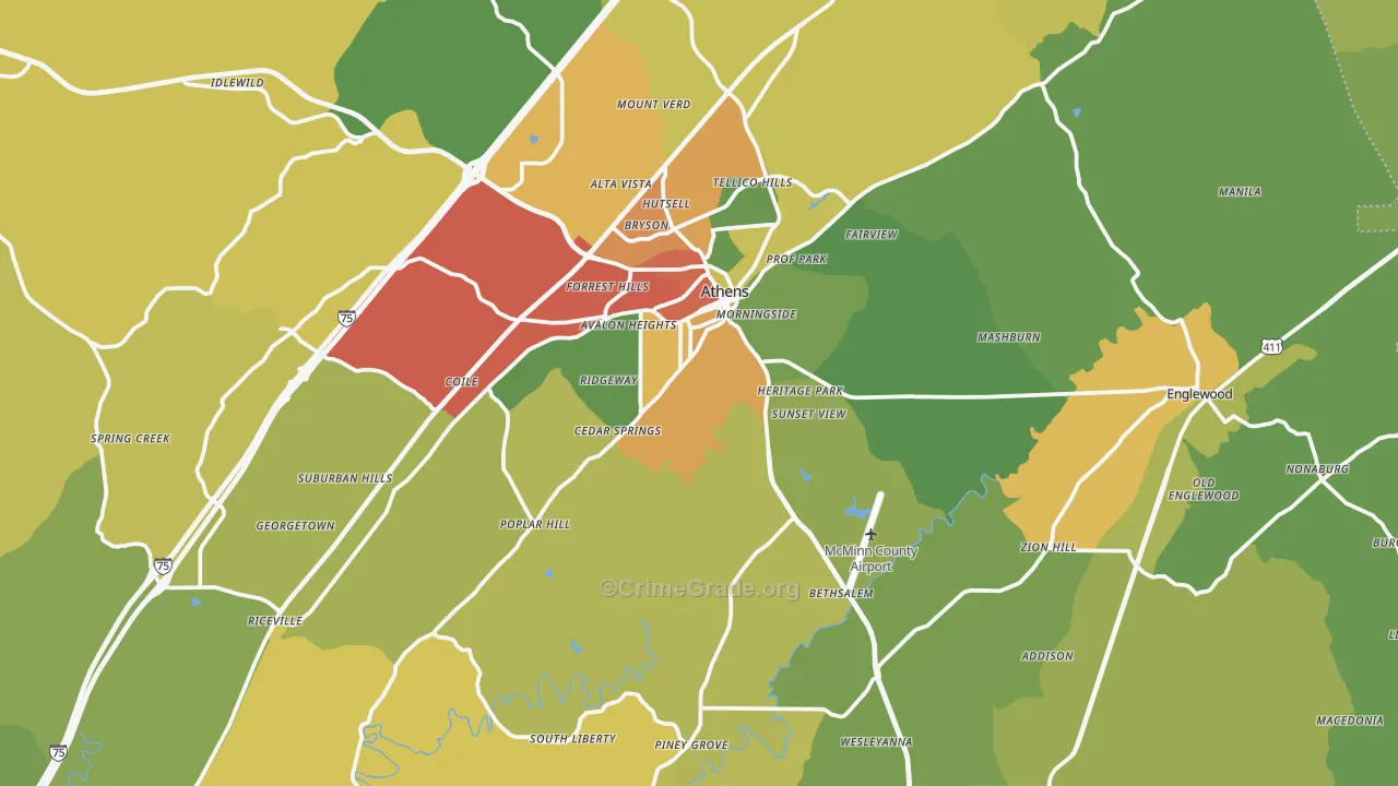 McMinn County, TN Map of Theft Rates