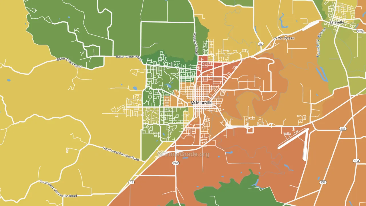 Mcminnville, OR Map of Theft Rates