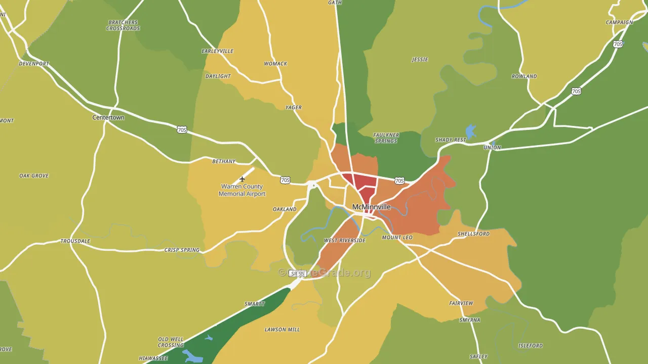 McMinnville, TN Map of Theft Rates