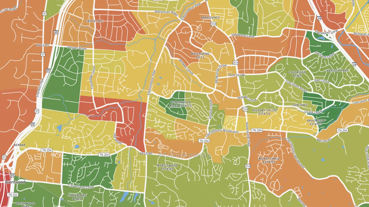 McMurray-Huntingdon, Nashville, TN Map of Theft Rates