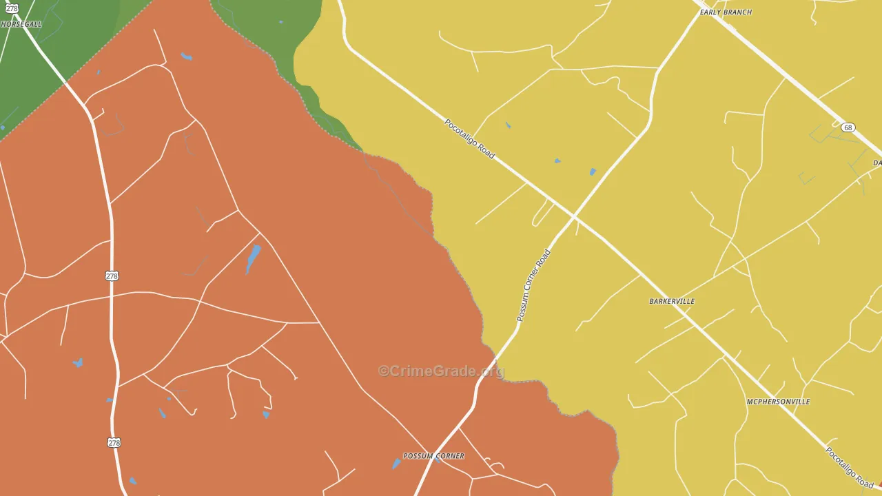 McPhersonville, SC Map of Theft Rates