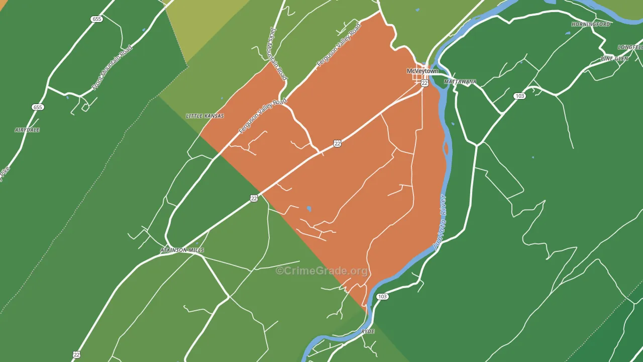Mcveytown, PA Map of Theft Rates