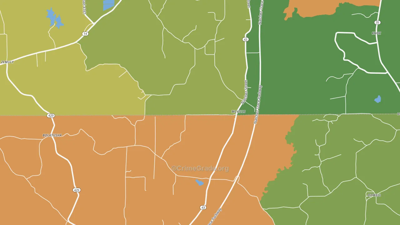 McVille, MS Map of Theft Rates