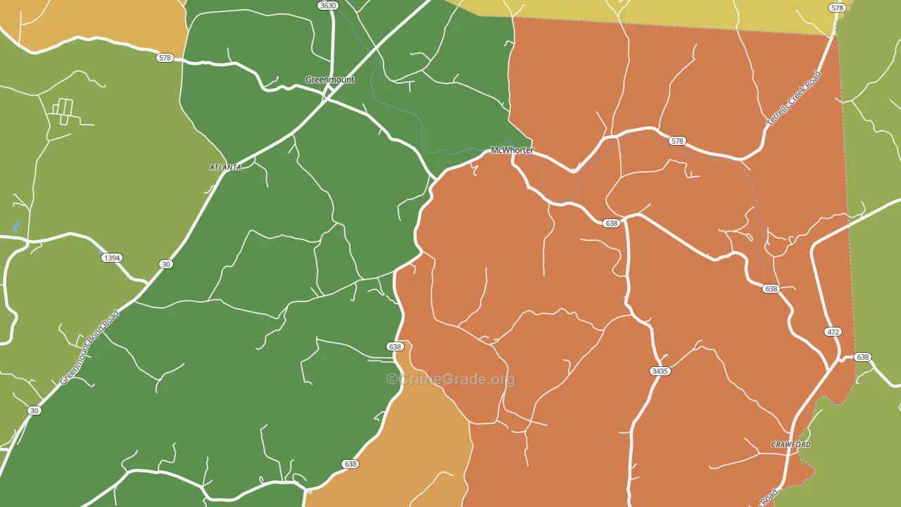 McWhorter, KY Map of Theft Rates