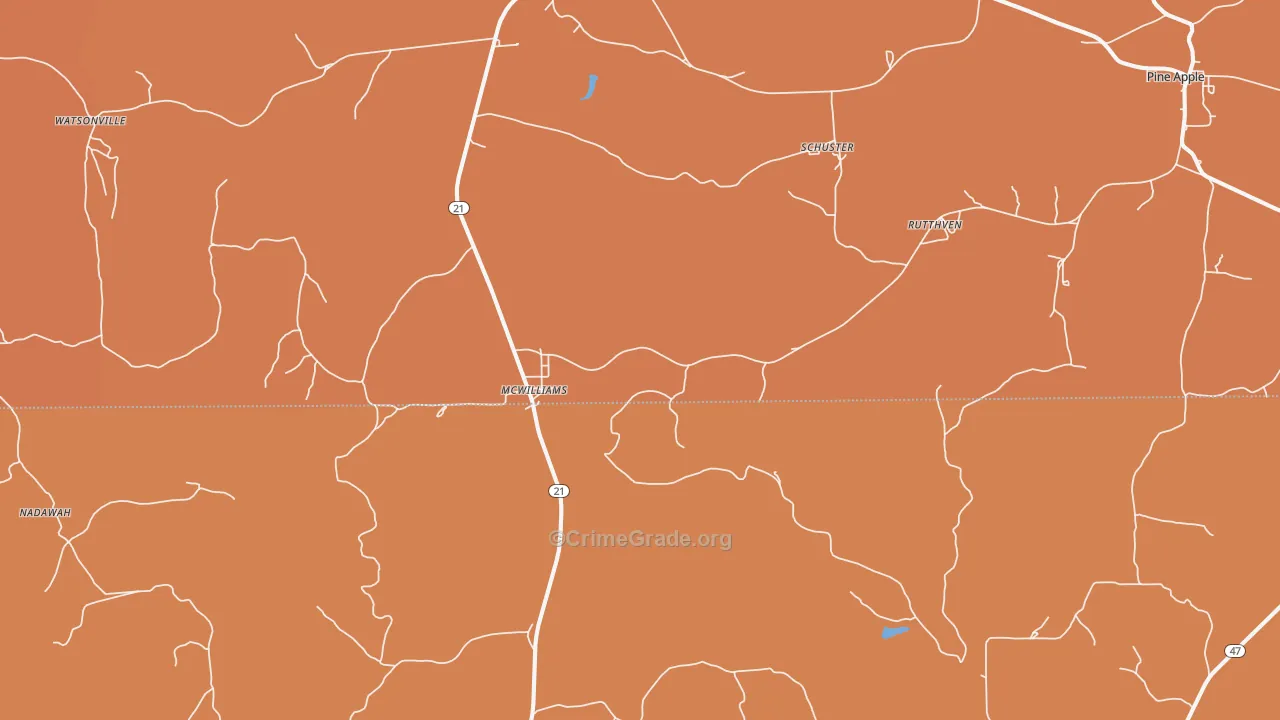 McWilliams, AL Map of Theft Rates