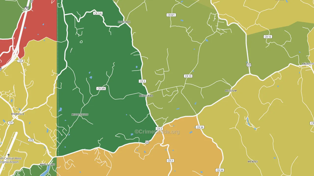 Meadland, WV Map of Theft Rates