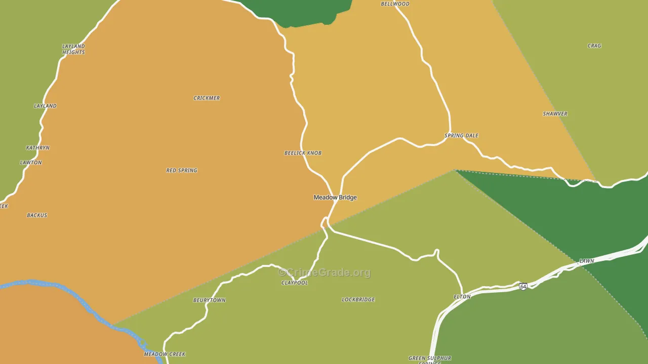 Meadow Bridge, WV Map of Theft Rates