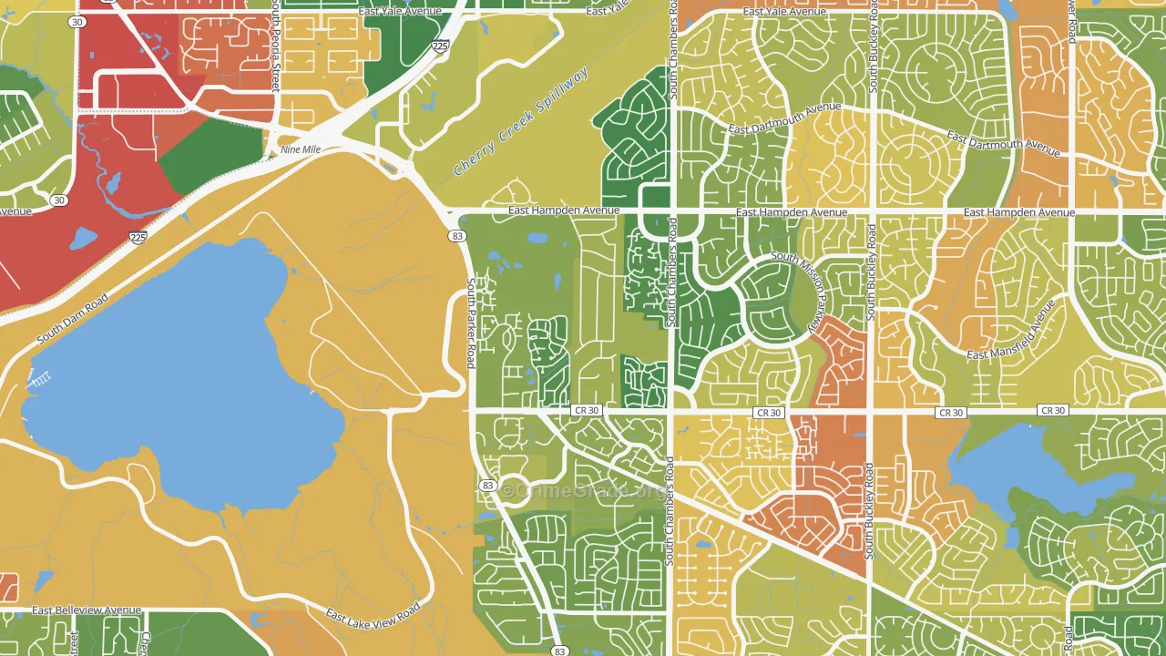 Meadow Hills, Aurora, CO Map of Theft Rates