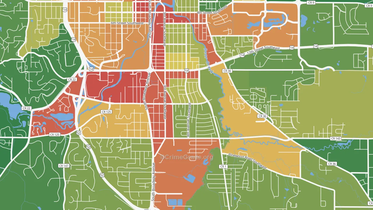 Meadow Park, Rochester, MN Map of Theft Rates