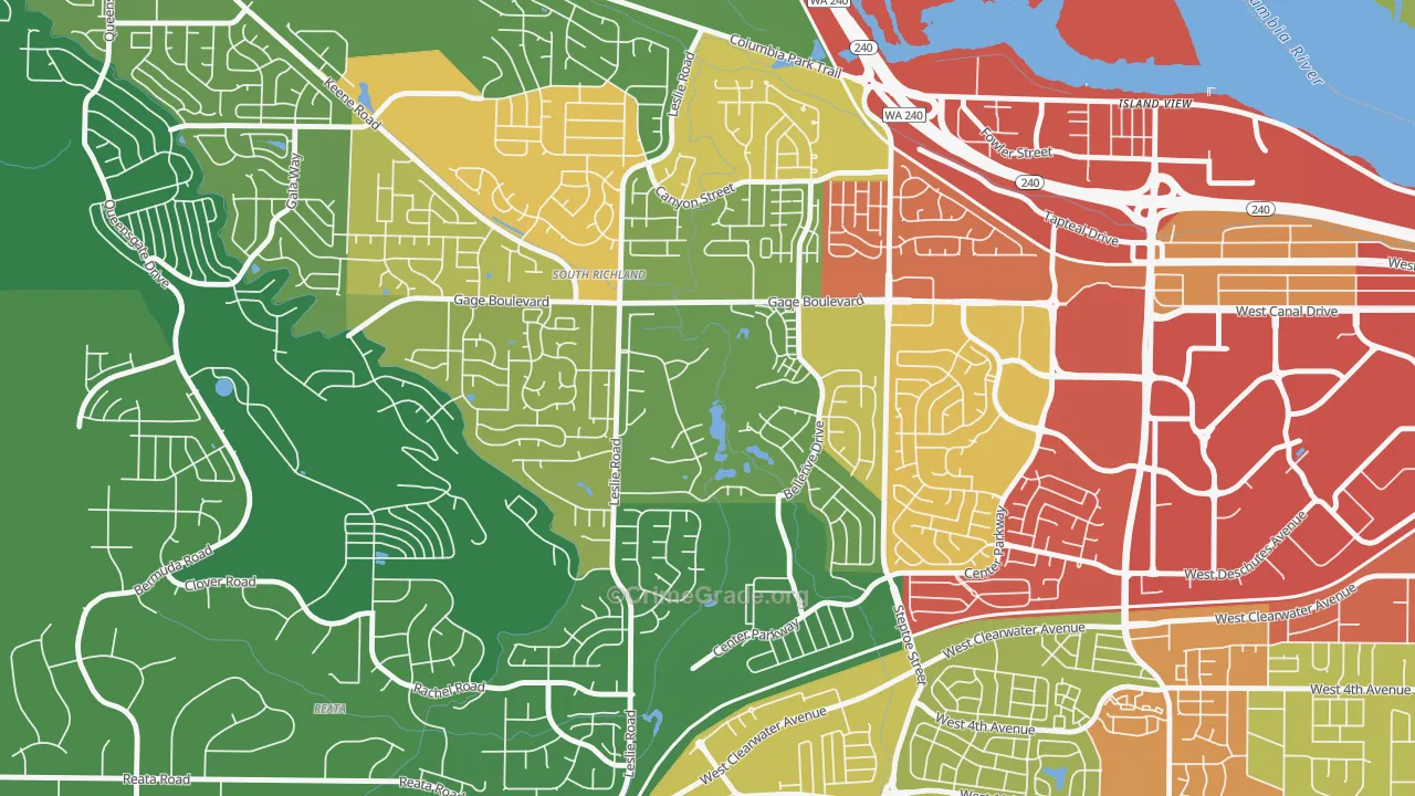 Meadow Springs, Richland, WA Map of Theft Rates