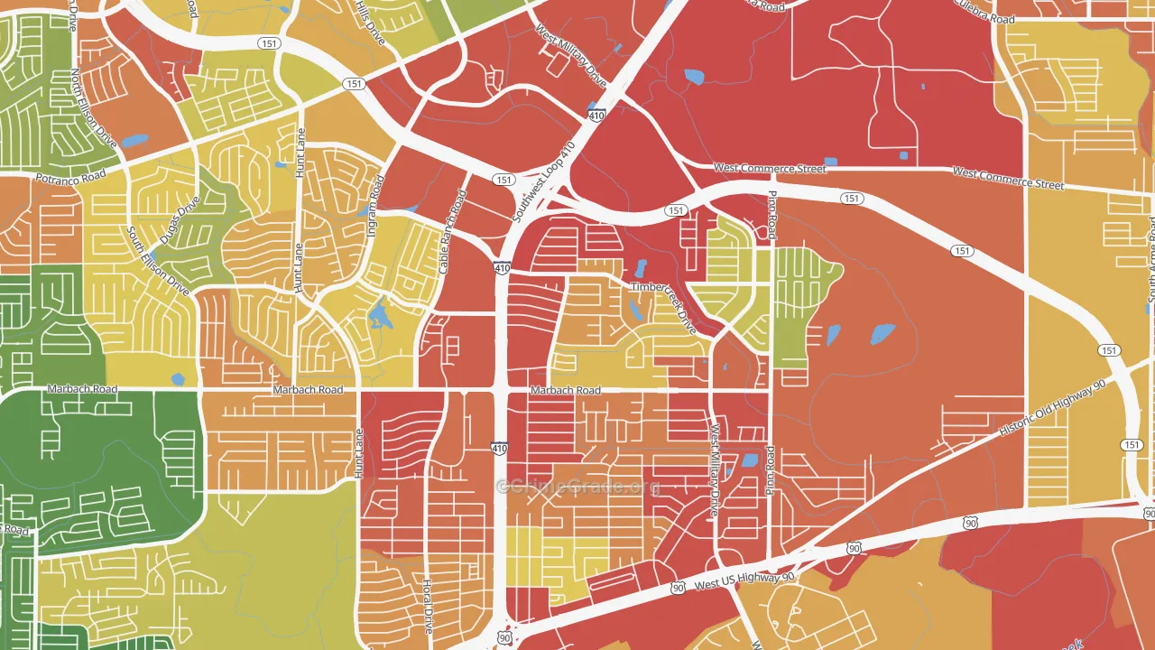 Meadow Village, San Antonio, TX Map of Theft Rates