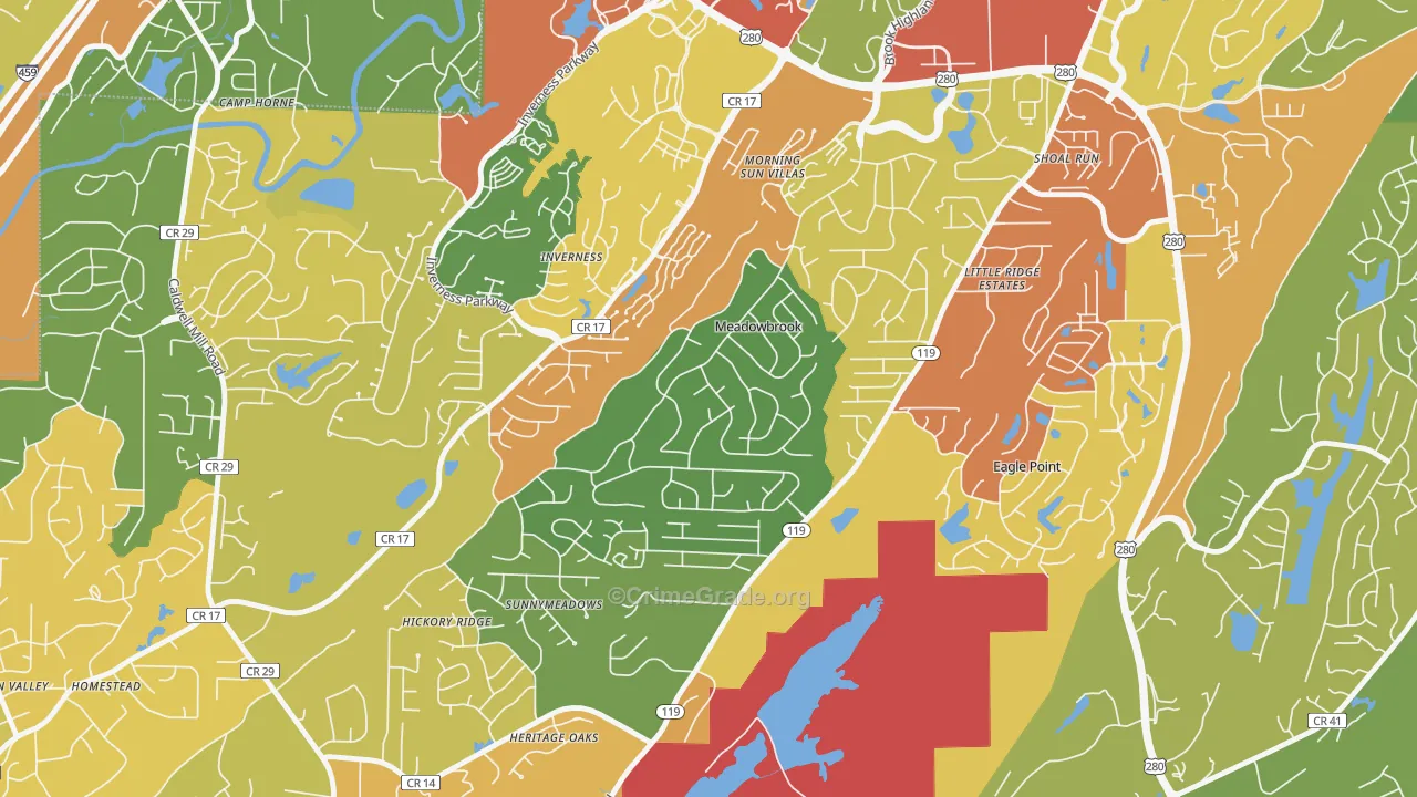Meadowbrook, AL Map of Theft Rates