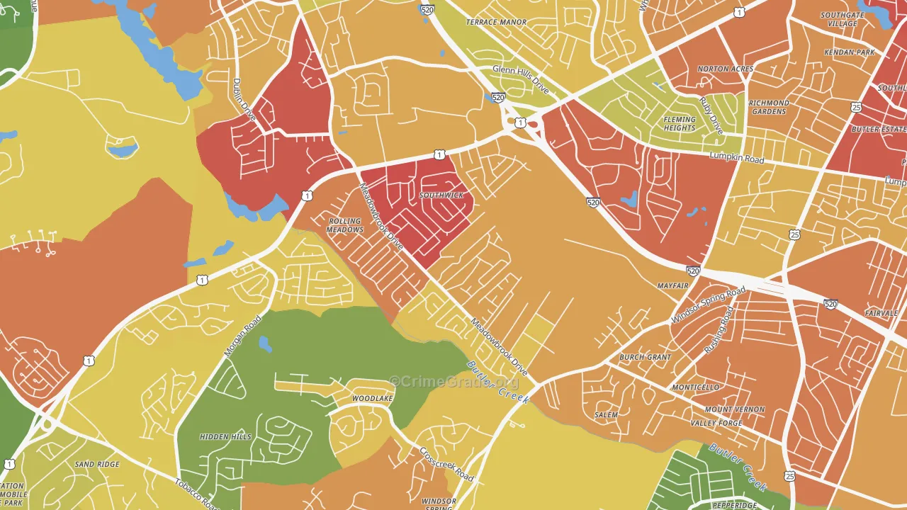 Meadowbrook, Augusta, GA Map of Theft Rates
