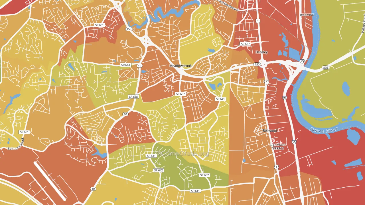 Meadowbrook, VA Map of Theft Rates