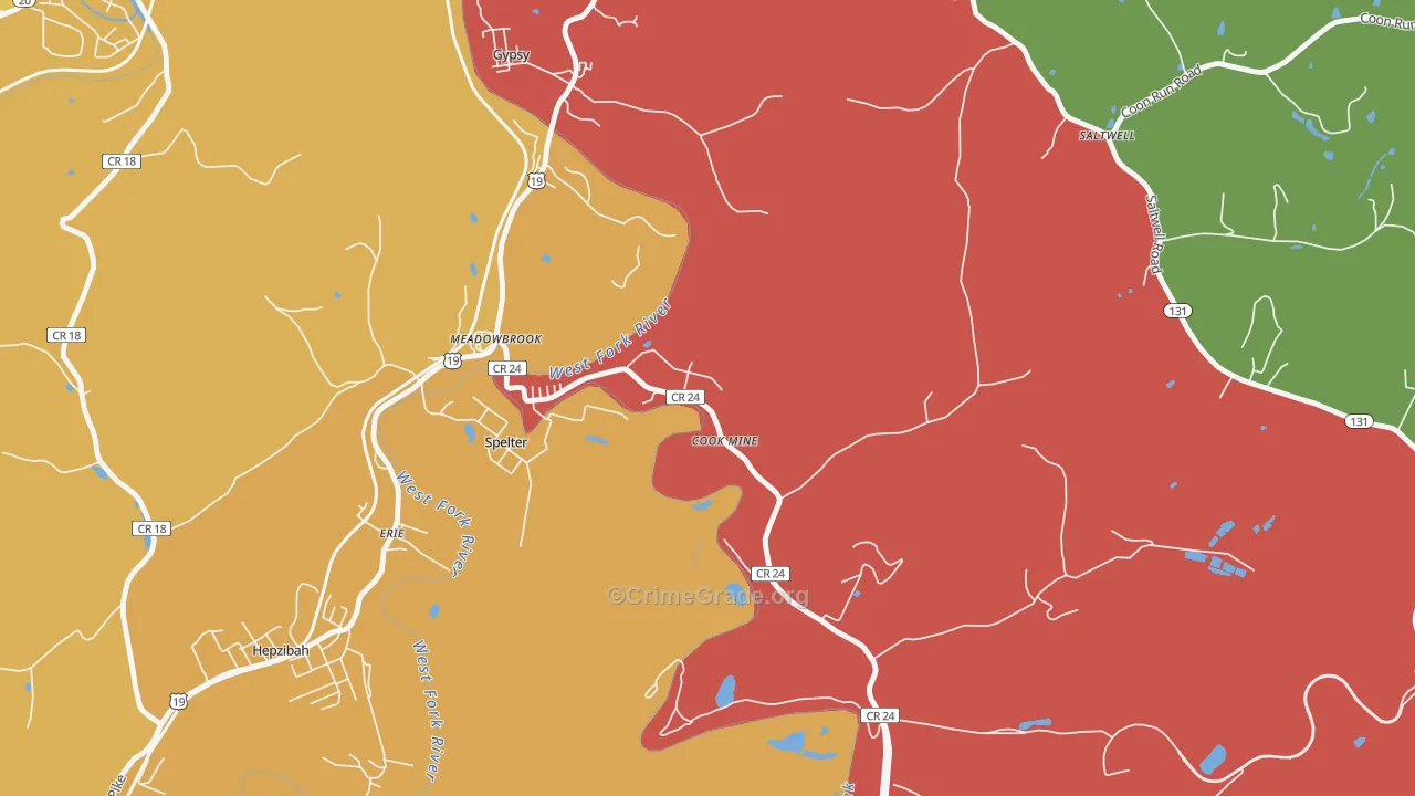 Meadowbrook, WV Map of Theft Rates