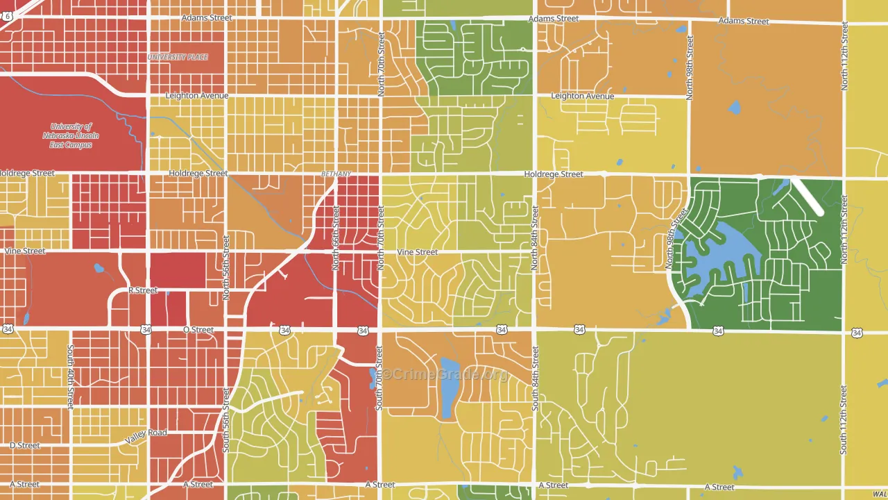 Meadowlane, Lincoln, NE Map of Theft Rates