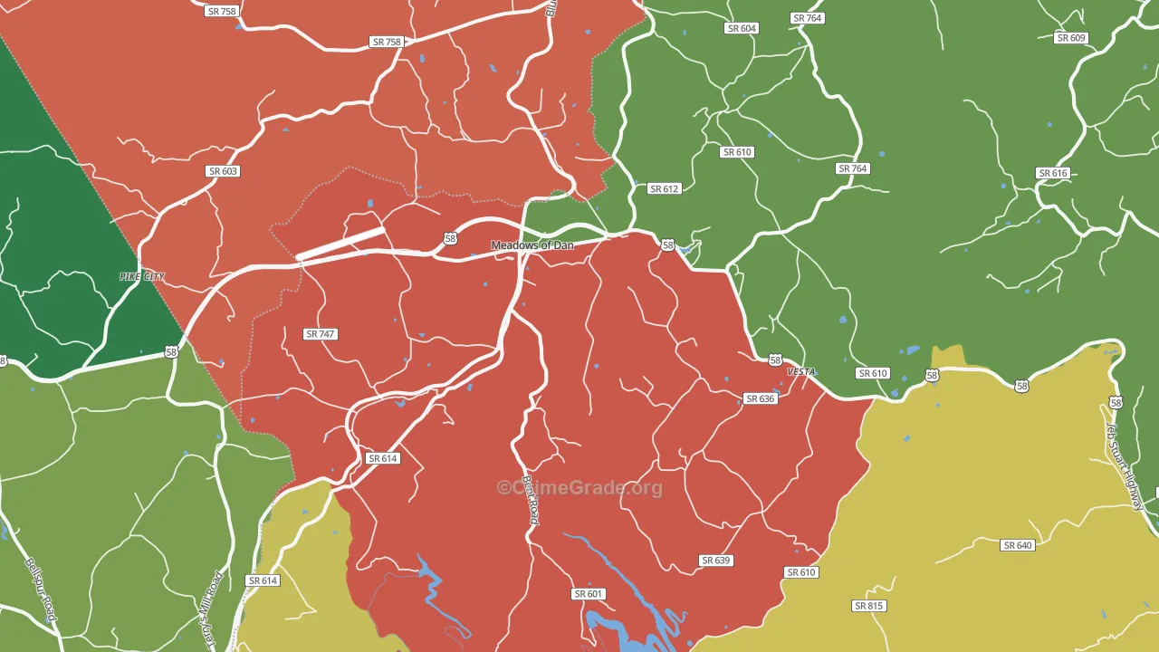 Meadows Of Dan, VA Map of Theft Rates