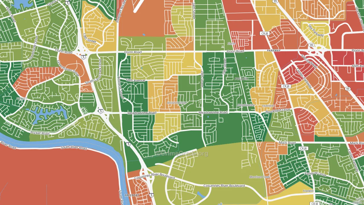 Meadowview, Sacramento, CA Map of Theft Rates