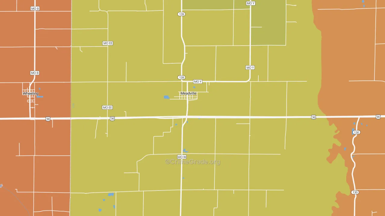 Meadville, MO Map of Theft Rates