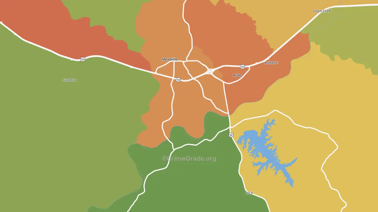 Meadville, MS Map of Theft Rates