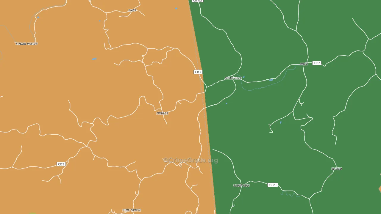 Meadville, WV Map of Theft Rates