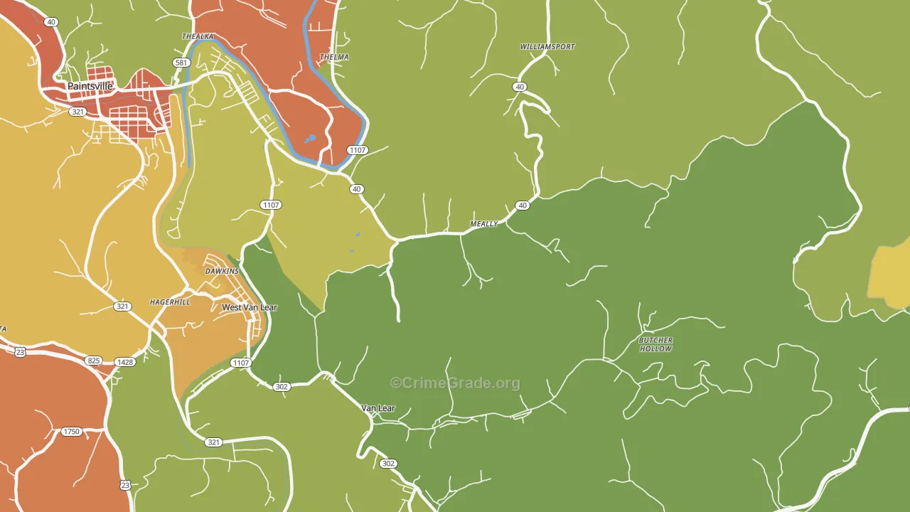 Meally, KY Map of Theft Rates