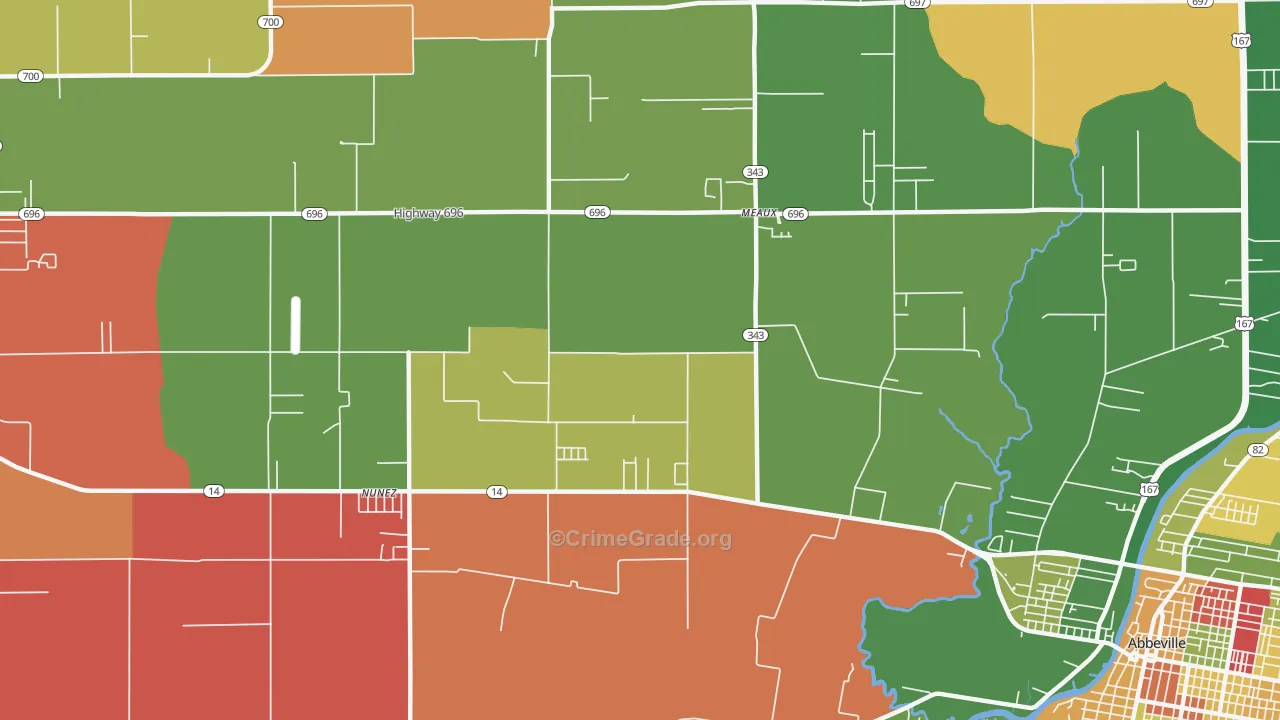 Meaux, LA Map of Theft Rates