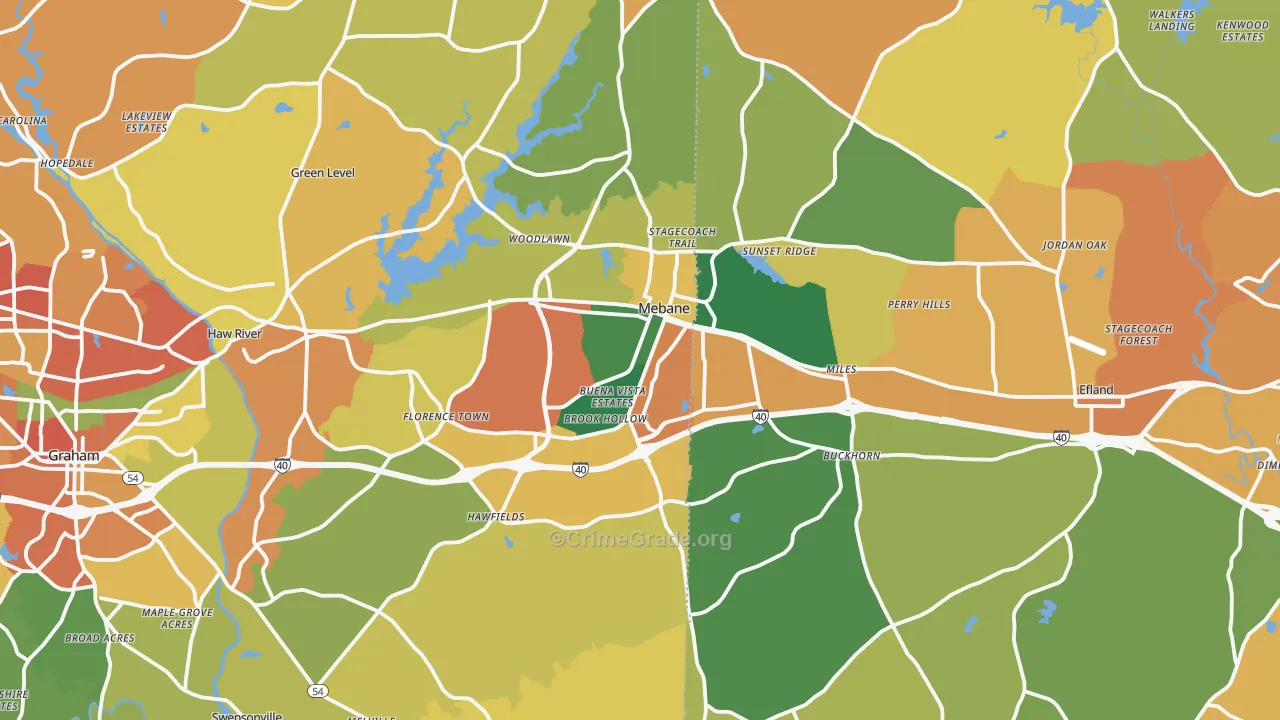 Mebane, NC Map of Theft Rates