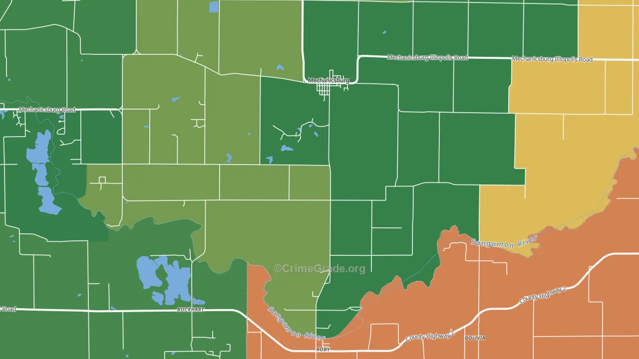 Mechanicsburg, IL Map of Theft Rates