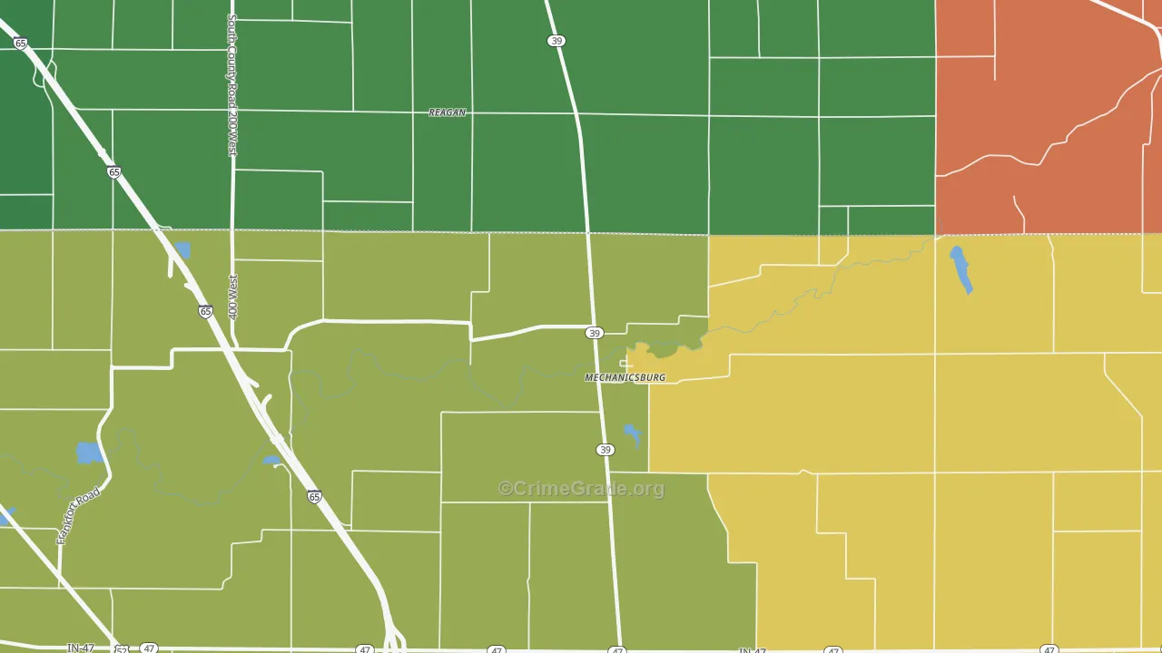 Mechanicsburg, IN Map of Theft Rates