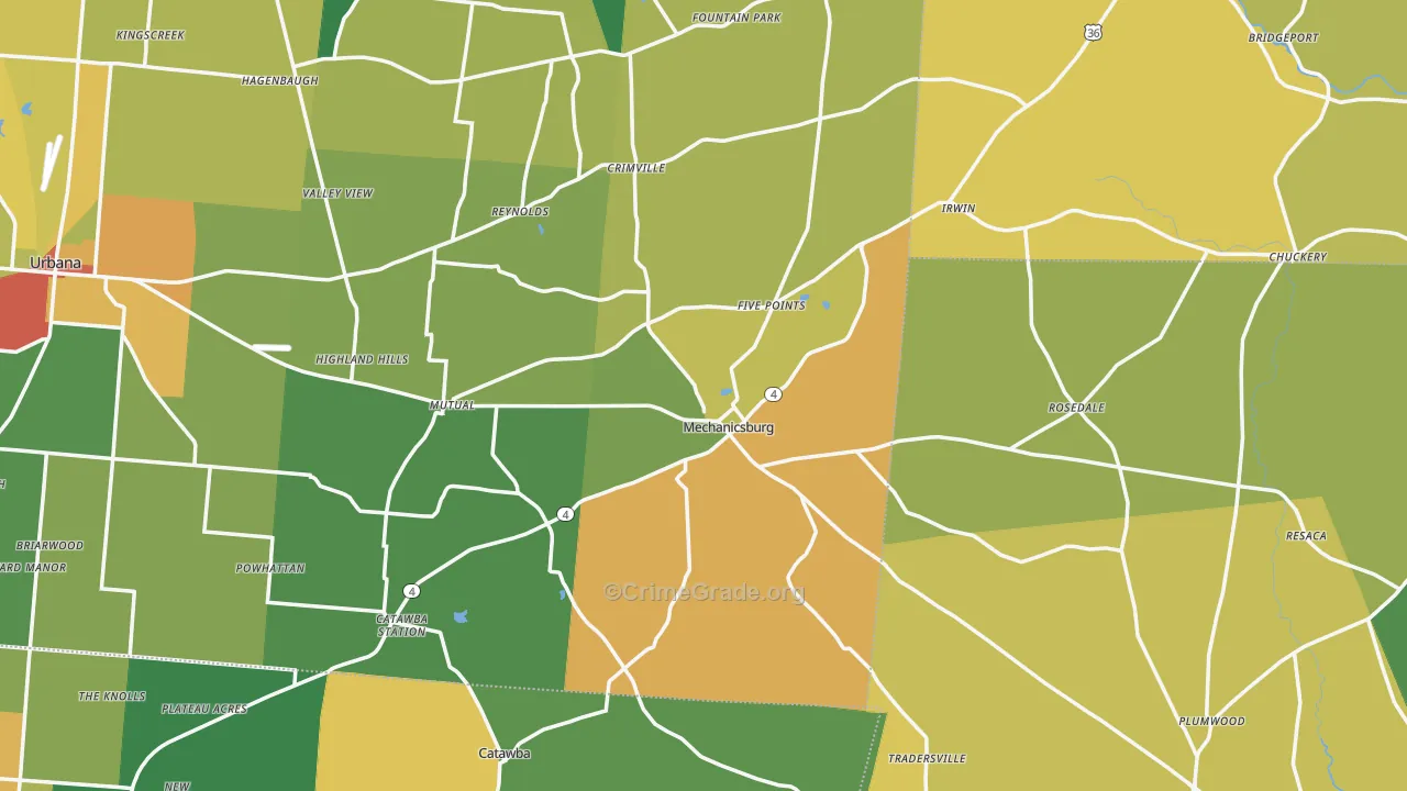 Mechanicsburg, OH Map of Theft Rates