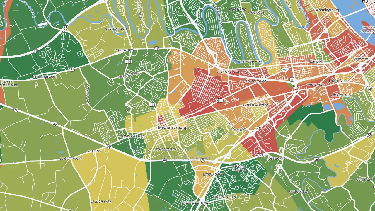 Mechanicsburg, PA Map of Theft Rates