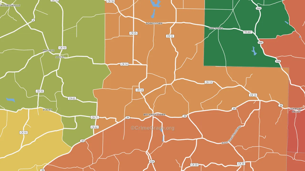Mechanicstown, OH Map of Theft Rates