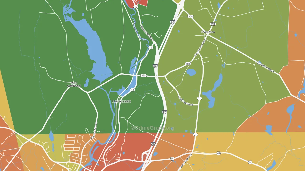 Mechanicsville, CT Map of Theft Rates