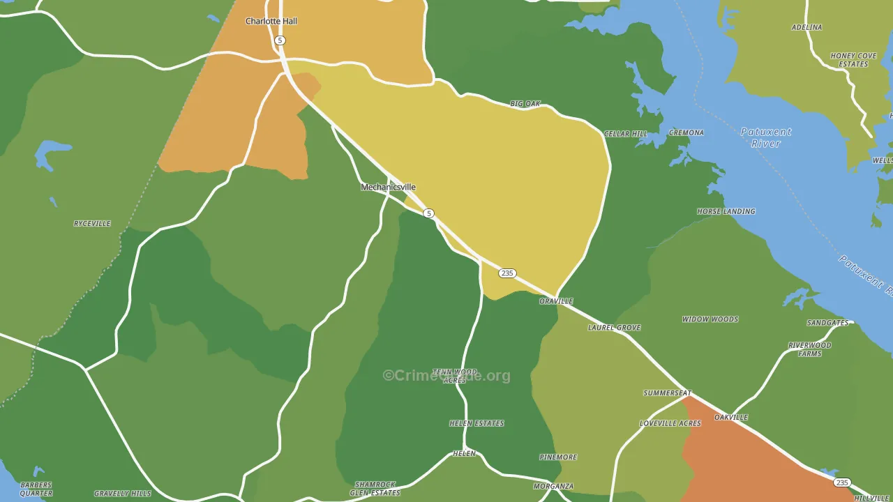 Mechanicsville, MD Map of Theft Rates