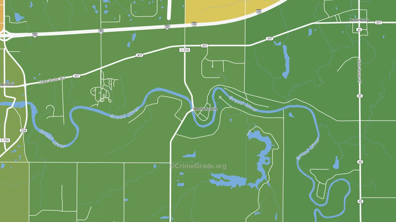 Mechanicsville, OH Map of Theft Rates